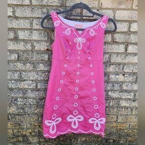 Lilly Pulitzer Dolly sleeveless dress pink, lined with white embroidery. 0